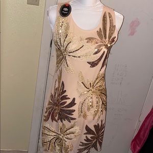 Tan dress with sequins.